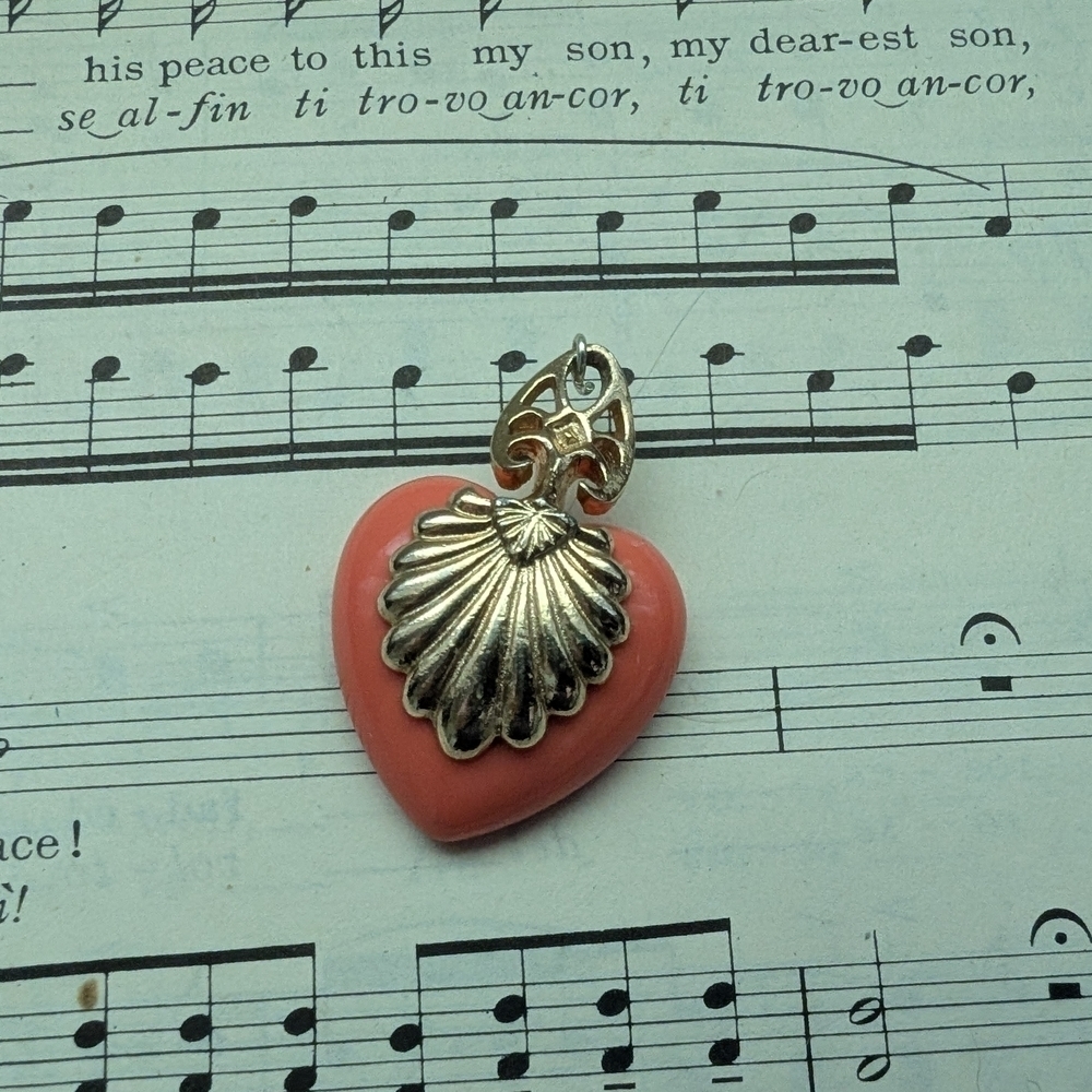 Elegant Pink Heart Pendant with Silver Shell Accent